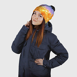 Шапка с помпоном Золотые шарики на голубом фоне, цвет: 3D-черный — фото 2