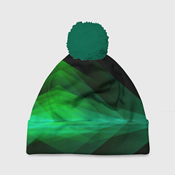 Шапка с помпоном Неоновая зеленая абстракция на черном фоне, цвет: 3D-зеленый