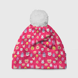 Шапка с помпоном Skzoo pattern pink, цвет: 3D-белый