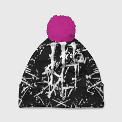 Шапка с помпоном Monster energy белые штрихи краско, цвет: 3D-малиновый