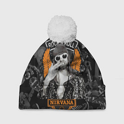 Шапка с помпоном Nirvana Курт Кобейн на фоне гитар, цвет: 3D-белый