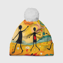 Шапка с помпоном Радостные солнечные человечки, цвет: 3D-белый