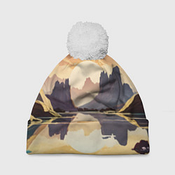 Шапка c помпоном Рассвет над горным озером