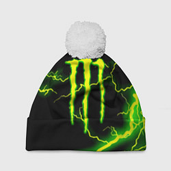 Шапка с помпоном Monster energy зелёные молнии, цвет: 3D-белый