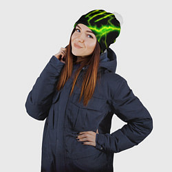 Шапка с помпоном Monster energy зелёные молнии, цвет: 3D-белый — фото 2