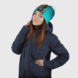 Шапка с помпоном Собака в бирюзовом космосе, цвет: 3D-белый — фото 2