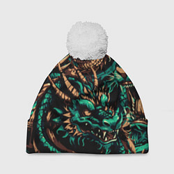 Шапка с помпоном Японские драконы ирезуми, цвет: 3D-белый