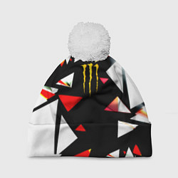 Шапка с помпоном Monster energy геометрия, цвет: 3D-белый