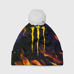 Шапка c помпоном Monster energy лого в огне