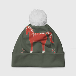Шапка с помпоном Красная лошадь, цвет: 3D-белый