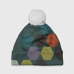 Шапка с помпоном Кластер зеленая ночь, цвет: 3D-белый