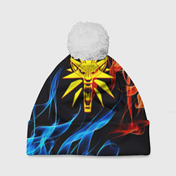 Шапка c помпоном Ведьмак огненное лого в огне