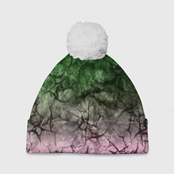 Шапка с помпоном Абстракция - green pink gradient in black web, цвет: 3D-белый