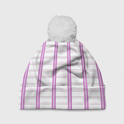 Шапка c помпоном Color white cage pink line