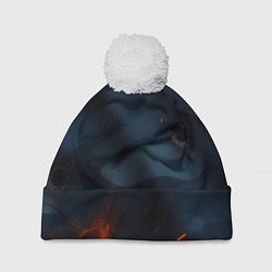 Шапка с помпоном Разорванный синий камуфляж с огнем, цвет: 3D-белый