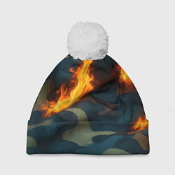 Шапка c помпоном Огонь на камуфляжной ткани