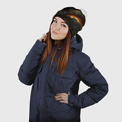 Шапка с помпоном Порванная камуфляжная ткань с огнем, цвет: 3D-белый — фото 2