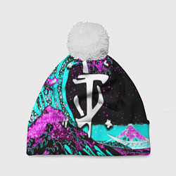 Шапка с помпоном Doom самураи неоновая волна, цвет: 3D-белый