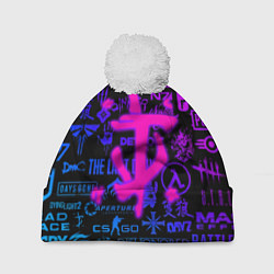 Шапка с помпоном Doom логотипы игр неон, цвет: 3D-белый