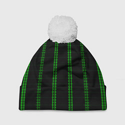Шапка c помпоном Color black cage green stripes