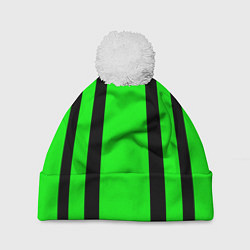 Шапка с помпоном Color black and green stripes, цвет: 3D-белый