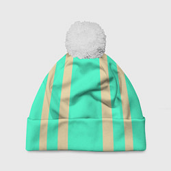 Шапка с помпоном Color blue beige stripes, цвет: 3D-белый