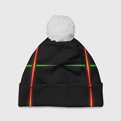 Шапка с помпоном Color black green orange stripes, цвет: 3D-белый