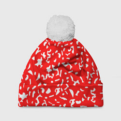 Шапка с помпоном Красный яркий камуфляж, цвет: 3D-белый