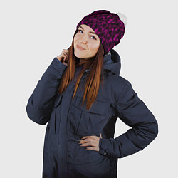 Шапка с помпоном Черно бордовый абстрактный узор, цвет: 3D-белый — фото 2
