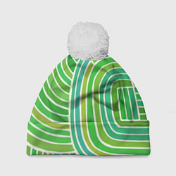Шапка с помпоном Абстрактный узор зеленый, цвет: 3D-белый
