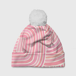 Шапка с помпоном Абстрактный узор розовый, цвет: 3D-белый