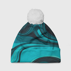 Шапка с помпоном Мраморный малахитовый узор из изумрудных разводов, цвет: 3D-белый