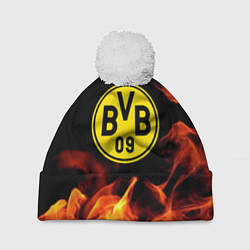 Шапка c помпоном Borussia огонь текстура