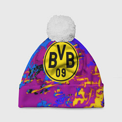 Шапка с помпоном Borussia абстрактные краски, цвет: 3D-белый