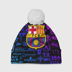Шапка с помпоном Барселона неоновые логотипы игр, цвет: 3D-белый