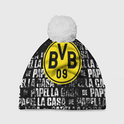 Шапка с помпоном Borussia мафия текстура надписи, цвет: 3D-белый