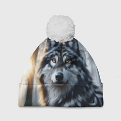 Шапка с помпоном Морда волка - Россия, цвет: 3D-белый