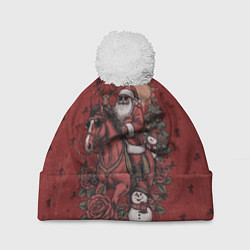 Шапка с помпоном Санта Клаус на красном коне верхом, цвет: 3D-белый