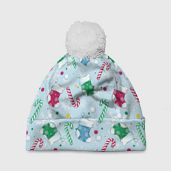 Шапка с помпоном Новогодний паттерн, цвет: 3D-белый