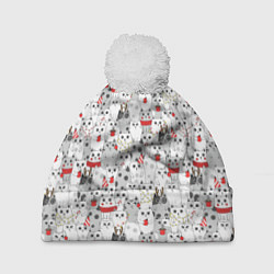 Шапка с помпоном Новогодние котики, цвет: 3D-белый