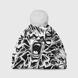 Шапка c помпоном Свирепые лица и молнии - нейроарт
