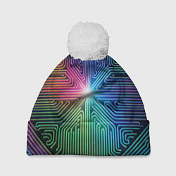 Шапка с помпоном Линейная графика, цвет: 3D-белый