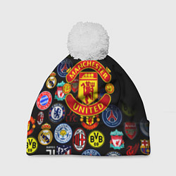 Шапка c помпоном Манчестер логотипы команд