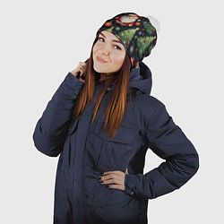 Шапка с помпоном Новый год паттерн Дед мороз, цвет: 3D-белый — фото 2