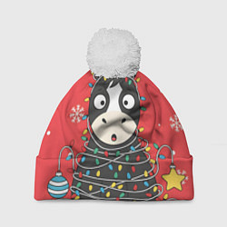 Шапка c помпоном Лошадка в новогодних огоньках