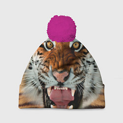 Шапка с помпоном Взгляд тигра, цвет: 3D-малиновый