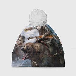 Шапка с помпоном Русский воин на медведе, цвет: 3D-белый