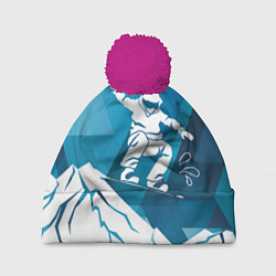 Шапка с помпоном Горы и сноубордист, цвет: 3D-малиновый