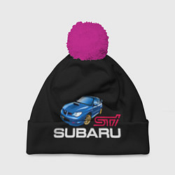 Шапка с помпоном Subaru STI, цвет: 3D-малиновый