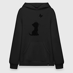 Толстовка-худи оверсайз Котенок и бабочка, цвет: черный